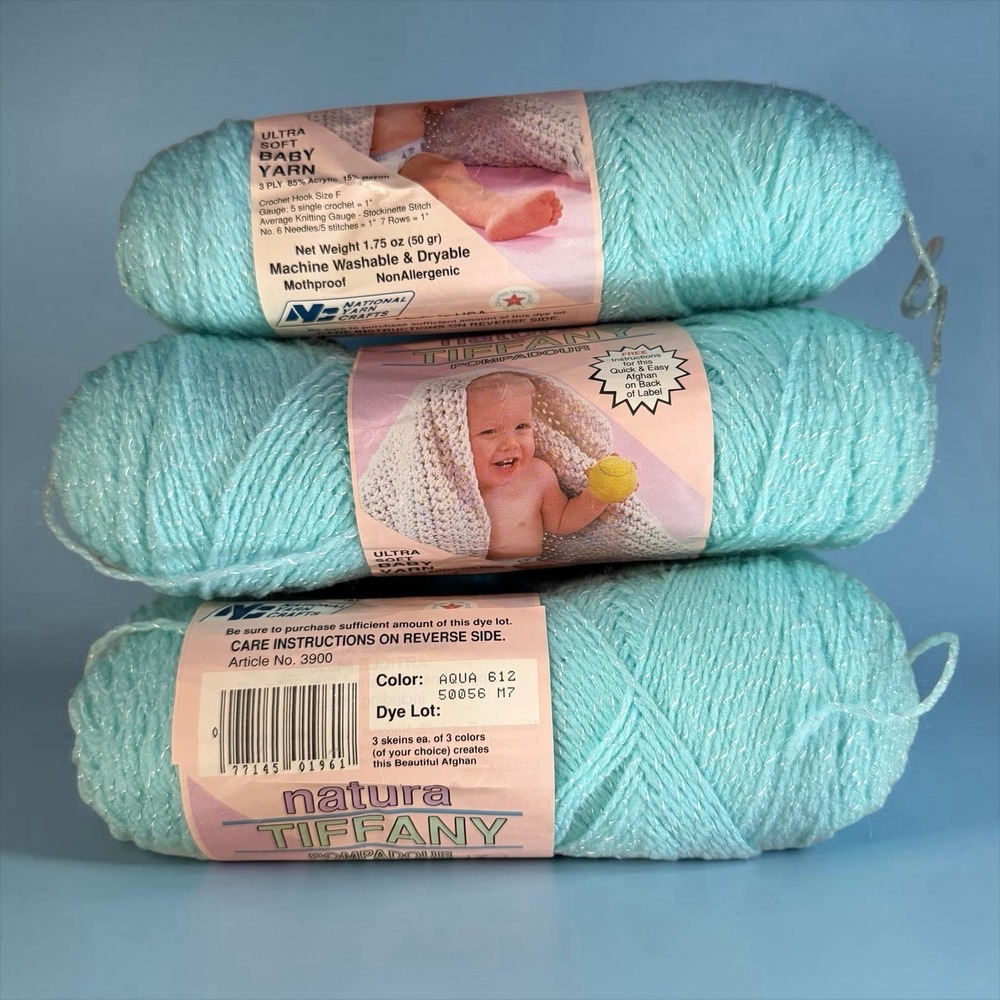 3 Skein Lot Natura Tiffany Sport & Baby Yarn Color Aqua Blue 3 Ply Acrylic